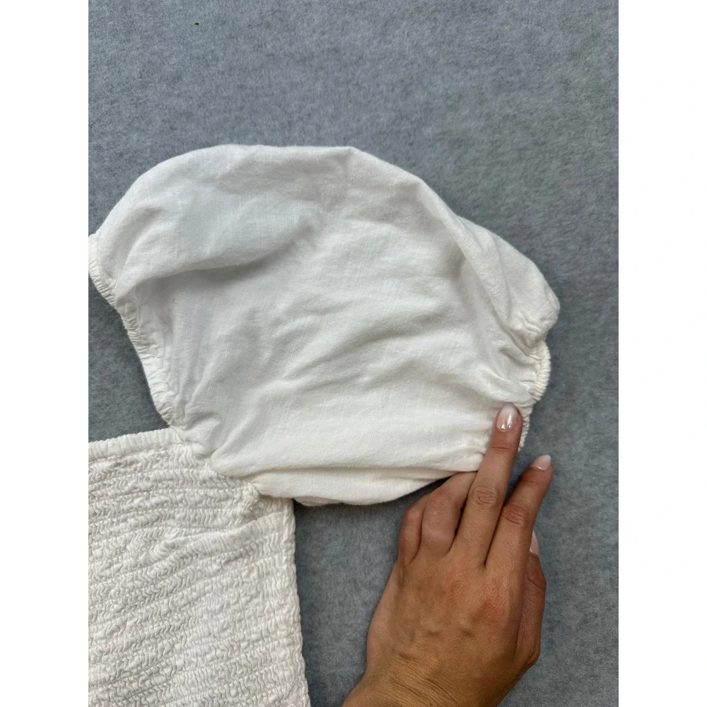 Abercrombie & Fitch White Smocked Puff Sleeve Square Neck Crop Top Small